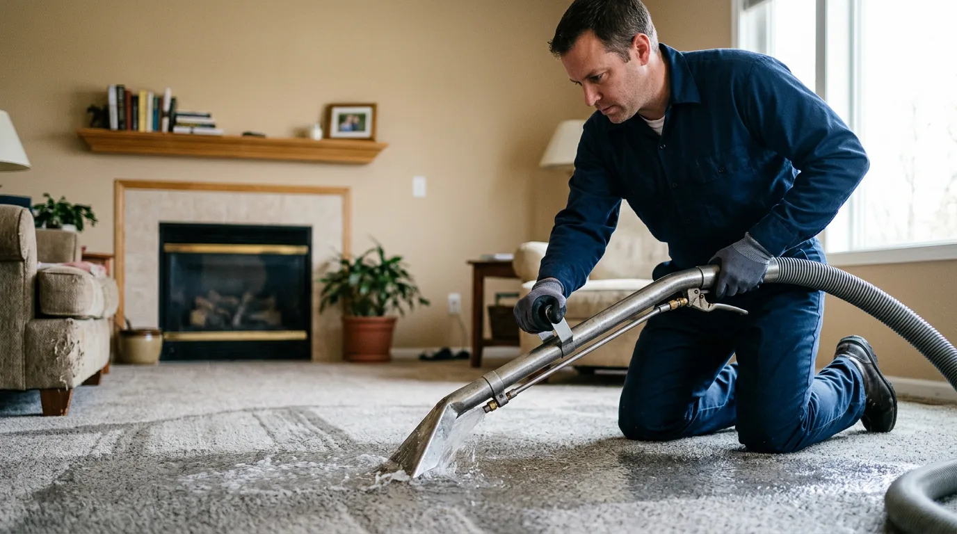 Water damage restoration technician working near New London, NC